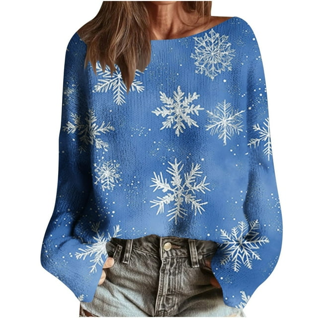 Birdeem Chandail de Noël pour Femmes, Mode Automne 2026 Graphique Crochet Manches Longues Col Rond Décontracté Hauts en Tricot, Pulls pour Femmes, Vêtements d'Automne pour Femmes