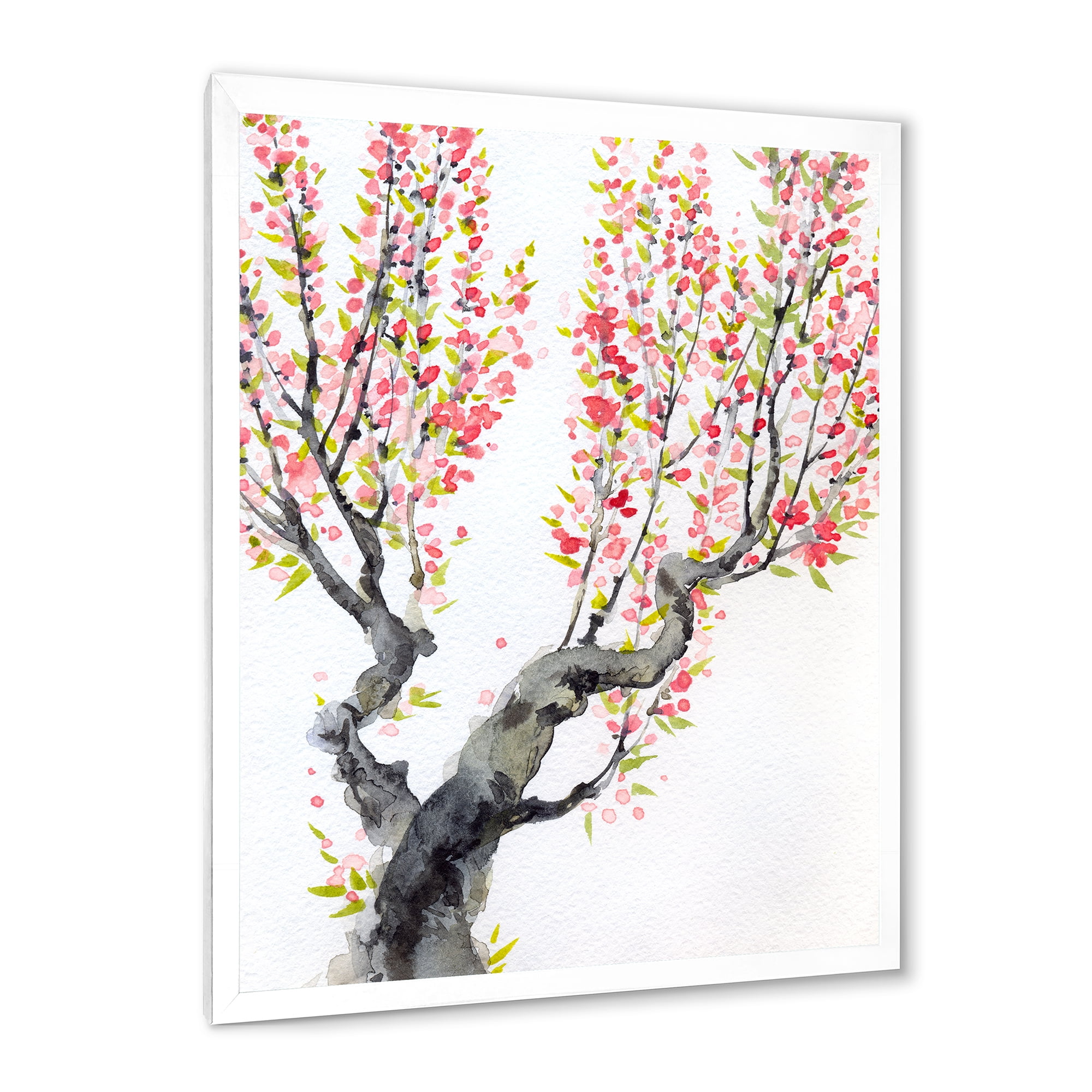Red Spring Flowers On Tree Branches 20 in x 20 in Framed Painting Canvas Art Print, by Designart