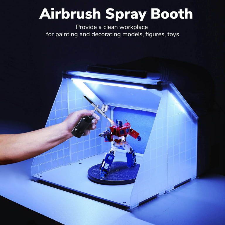 AW Dual Fans Portable Airbrush Spray Booth Kit w/ 3 LED Lights  Exhaust Filter Hose Turn Table for Hobby Art Painting Model Cakes Nails