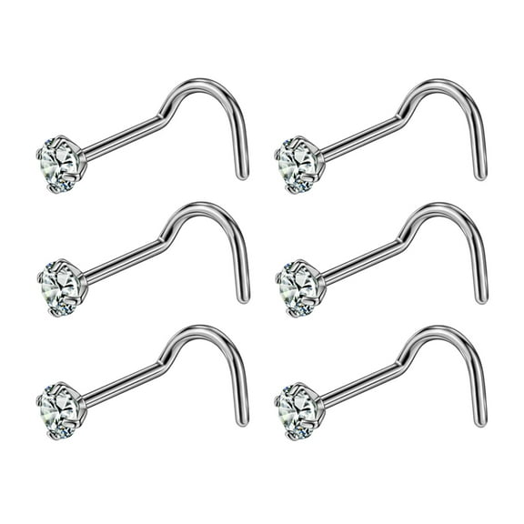 6pcs 20 Gauge 6.5mm G23 Titanium Screw Nose Rings for Women 20g Nose Stud Set Prong Set Diamond Piercing Jewelry for Nostril 3mm CZ Studs
