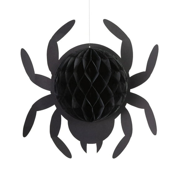 Fun Express 16" Large Black Hanging Honeycomb Tissue Paper Spiders - 4 Pieces