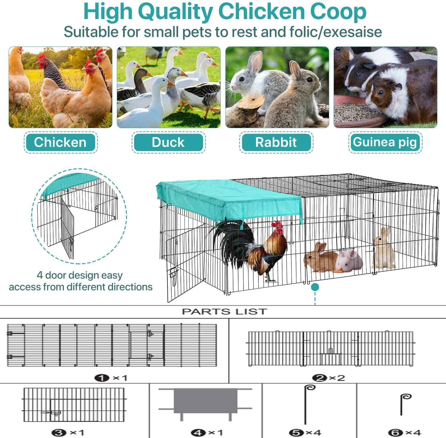 Buy Dkeli Metal Chicken Coop Cage Walkin Rabbit Enclosure Pen Outdoor