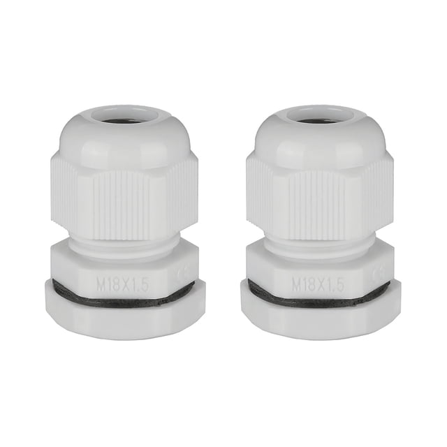 Unique Bargains M18 Cable Gland Waterproof Plastic Joint Adjustable Locknut White for 5mm-10mm Dia Cable Wire 2Pcs