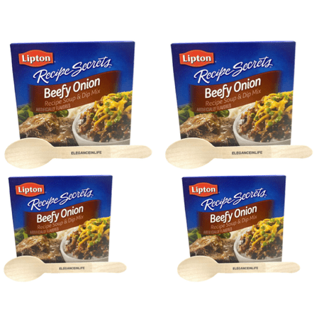 Litpon Beefy onion recipe soup & dip mix artificially flavored 2.2 oz each with EleganceinLife wooden spoon
