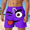 thumbnail image 2 of Qicasul Men's Funny Cartoon Face Print Shorts, 3D Funny Expression Casual Summer Pants with Elastic Waist,Purple,S, 2 of 4