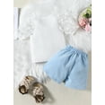 thumbnail image 4 of Musuos Toddler Girl Summer Set 1-6T Round Neck Short Sleeve 3D Petal Ribbed Tops + Solid Color Tie Up Shorts 2 Piece Outfits, 4 of 10