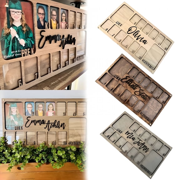 XIBUFE School Picture Frame for K to 12 School Years,Wooden Photo Frame,Multi-Picture Frame (Brown)