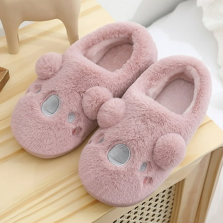 

PIKADINGNIS Cartoon Koala Design Winter Women Men Plush Warm Cotton Slippers Indoor Slippers Furry Warm Non-slip House Couples Flat Shoes