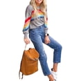 thumbnail image 2 of HLSOHJP Women's Rainbow Print Sweatshirt Long Lantern Sleeve Colorful Striped Color Block Pullover Tops Casual Jumpers, 2 of 6