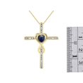 thumbnail image 4 of RYLOS Matching Jewelry Yellow Gold Plated Silver Claddagh Ring & Cross Necklace. Heart Gemstone & Diamonds, 6MM Blue Star Sapphire Birthstone; Size 9, 4 of 6