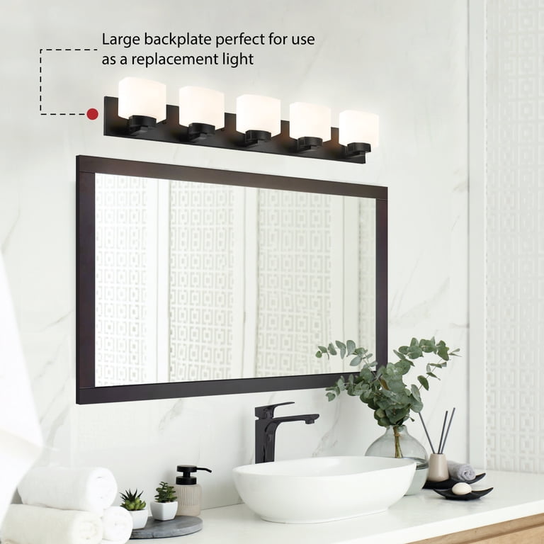 DSMJFU Black 3-Light Vanity Light Fixture – Modern Bathroom Wall Sconce With Milky White Glass Shades, Reversible Mount, 18.9" Long