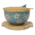 thumbnail image 6 of Blue Spring Blossoms Donburi Ramen Bowl With Lid Trivet Spoon Chopsticks Set, 6 of 9