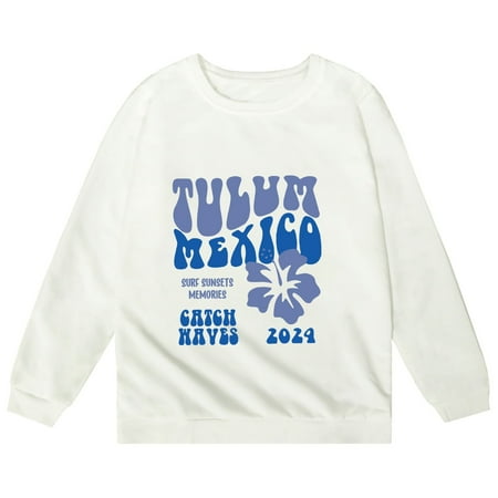

LNMQLPDBS Girls Middle and Older Children s Printed Casual Pullover Shirt Loose Round Neck Long Sleeve Sweater