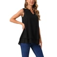 thumbnail image 4 of INSPIRAR CHIC Blusa de Chifón para Mujer, Cuello en V, Sin Mangas, Top de Doble Capa, Camiseta Casual, L Negro, 4 of 6