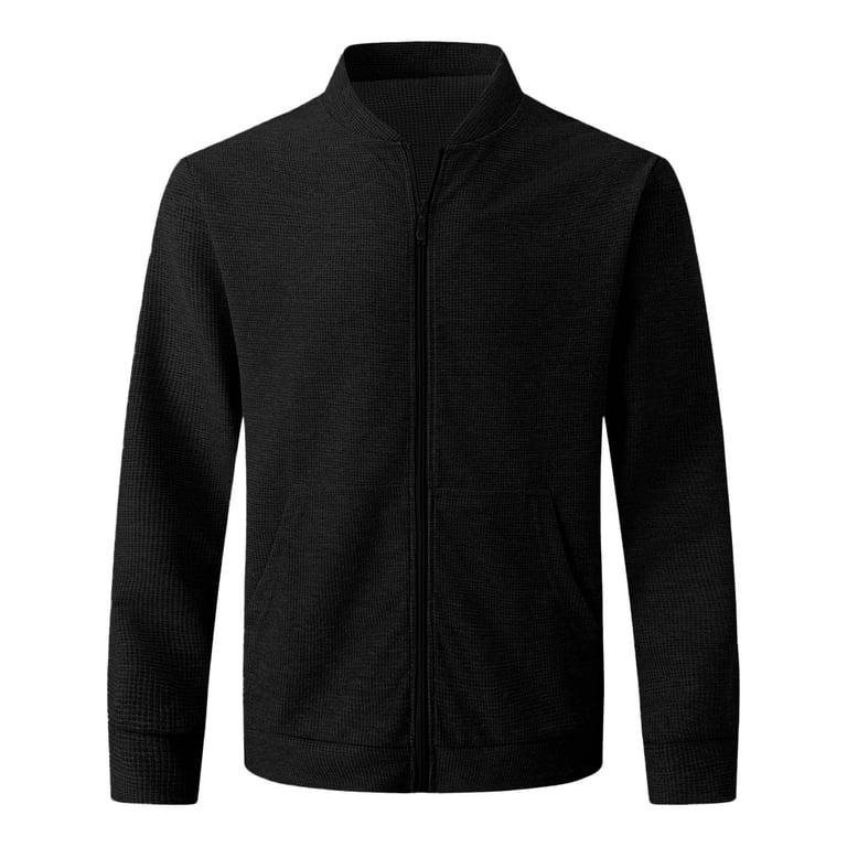 Zpanxa Men's Stand Collar Cardigan Jacket Zipper Front Long Sleeve