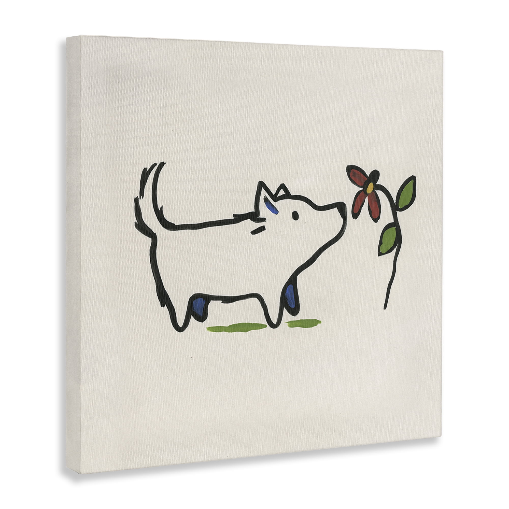 Stupell Industries Doodle Dog & Flower Plants & Flowers Painting Wrapped Canvas Art Print Wall Art, 36 x 36
