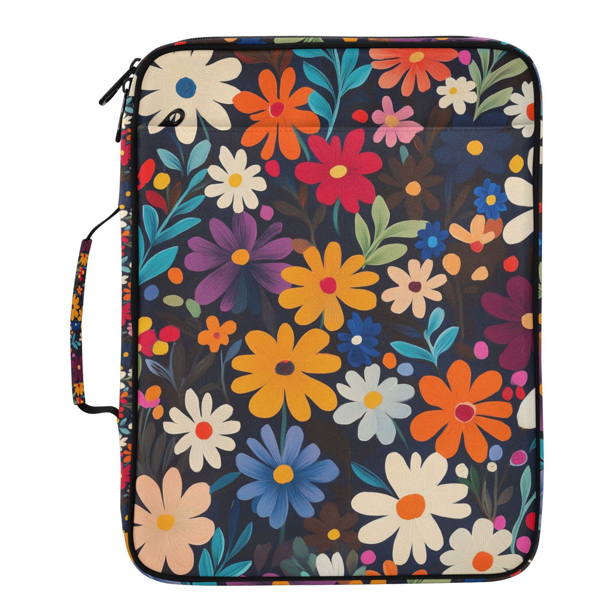 FORMRS Accordion File Folder A4 Size 7-Pocket Expanding Document Organizer Bag with 3 Ring Binder, Bright Colorful Flowers Pattern