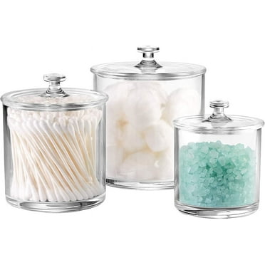 Acrylic Qtip Holder Apothecary Jars Vanity Organizer Canister Clear Storage Containers for Cotton Swabs Cotton Balls Bath Salts Bathroom Accessories Set 3-Pack