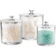 Acrylic Qtip Holder Apothecary Jars Vanity Organizer Canister Clear Storage Containers for Cotton Swabs Cotton Balls Bath Salts Bathroom Accessories Set 3-Pack