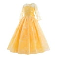 thumbnail image 2 of IBTOM CASTLE Flower Girls Dress Vintage Floral Lace Embroidered 3/4 Sleeves Maxi Dresses Wedding Princess Party Communion Evening Formal Dance Gown 5-6 Years Yellow, 2 of 8