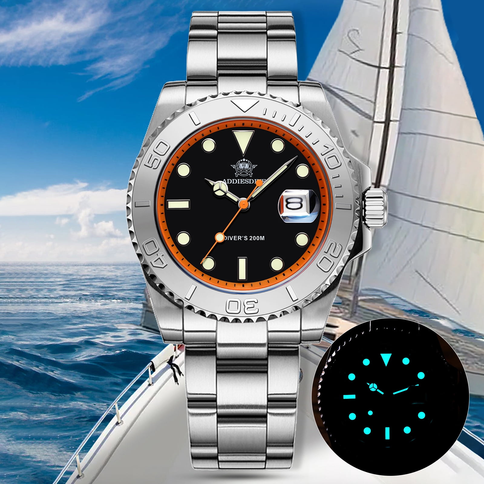 ADDIESDIVE Men’s Dive Watch 200m Waterproof - Japanese Quartz Movement, Stainless Steel with Ceramic Bezel & Super Luminous BGW9 Dive Watch for Men