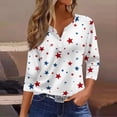 thumbnail image 2 of Women's 250th Anniversary USA Shirt Patriotic American Flag Print V-Neck Button 3/4 Sleeve T-Shirt, 2 of 6