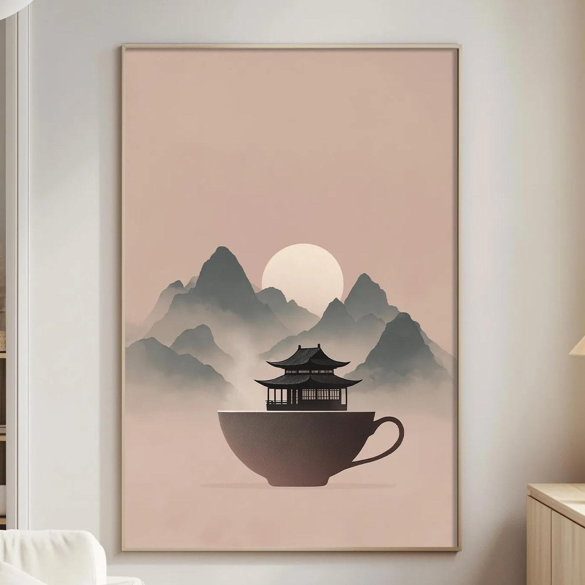 Japanese Tea House Wall Art Print Minimal Zen Landscape And Meditation Room Decor