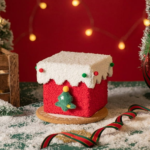 Christmas Gift Box 13.5cm, Thickened Cardboard with Lamb Wool, Festive Design for Apple & Candies