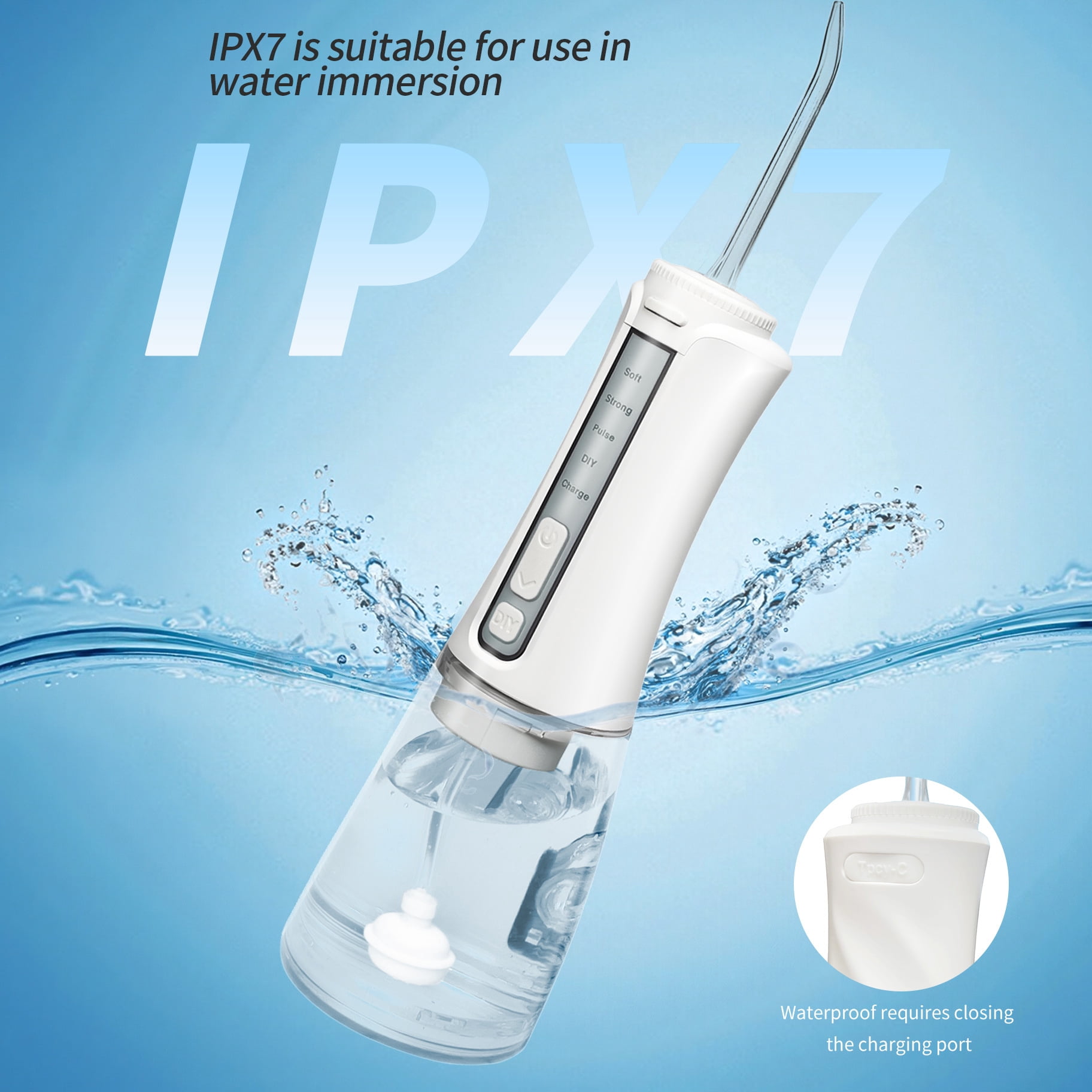 Water Flosser,Dental Oral Irrigator,4 Modes 5 Jet Tips,300ML Tank,IPX7 Waterproof Rechargeable Teeth Cleaner for Home & Travel