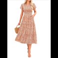 thumbnail image 1 of Vestidos Largos de Verano para Mujer 2025, Informales, con Escote en V, Corta Abullonada, Fruncidos, Holgados, para Playa, Bohemios, Largos, Florales, Naranja, Talla S, 1 of 9