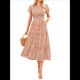 thumbnail image 1 of Vestidos Largos de Verano para Mujer 2025, Informales, con Escote en V, Corta Abullonada, Fruncidos, Vaporosos, para Playa, Bohemios, Largos, Florales, Naranja, Talla M, 1 of 9