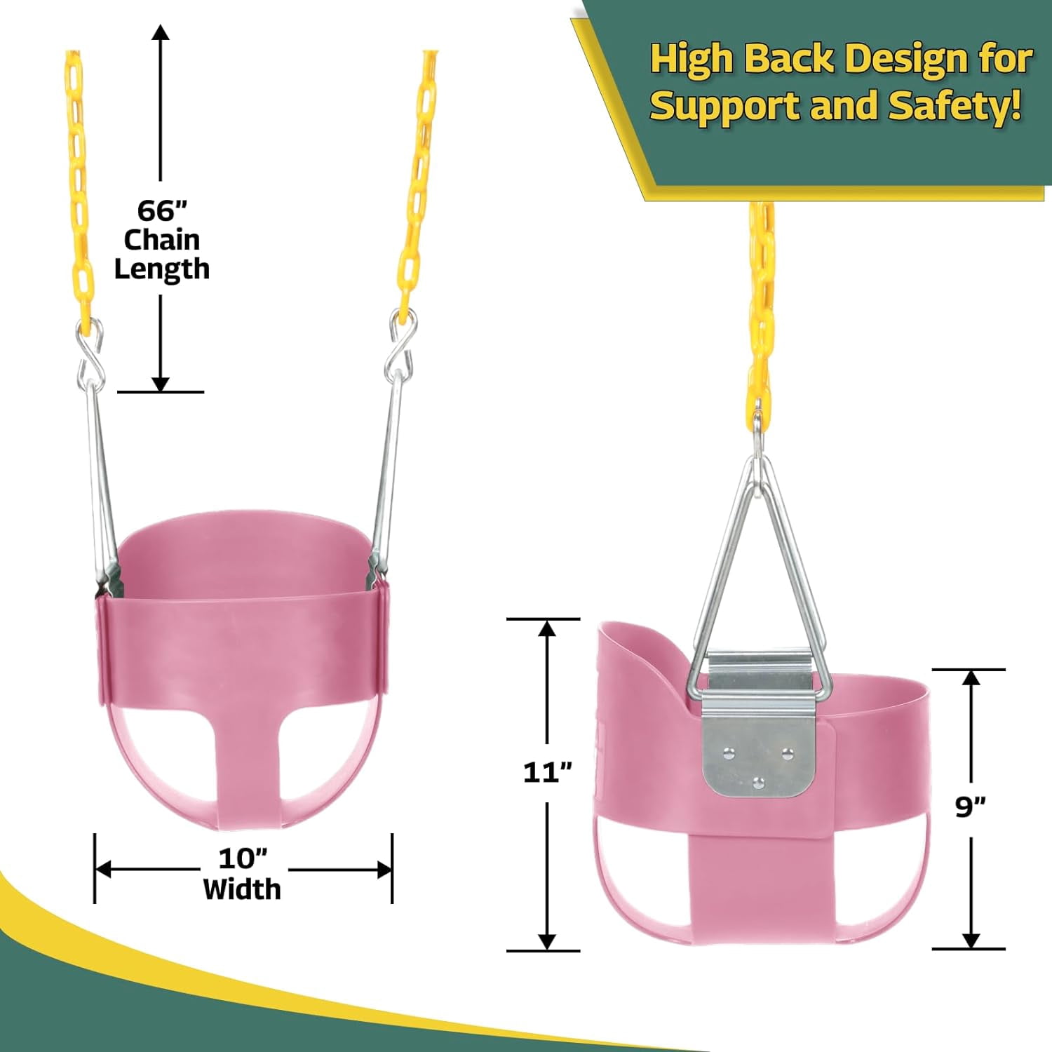 Eastern Jungle Gym Heavy-Duty High Back Full Bucket Toddler Swing Seat | Coated Swing Chains Fully Assembled | Pink Swing Set Accessory