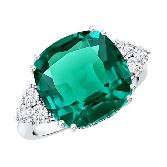 Rosec Jewels Lab Grown Emerald Statement Engagement Ring (9 Ct, Cushion Cut, AAAA Grade) - Emerald Diamond Ring - with Jewelry Box, 925 Sterling Silver, US 4.00