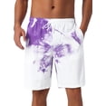 thumbnail image 1 of INSPIRAR CHIC Pantalones cortos de baño elásticos con cordón de verano para hombres, patrón de teñido colorido, 32 púrpura y blanco, 1 of 5