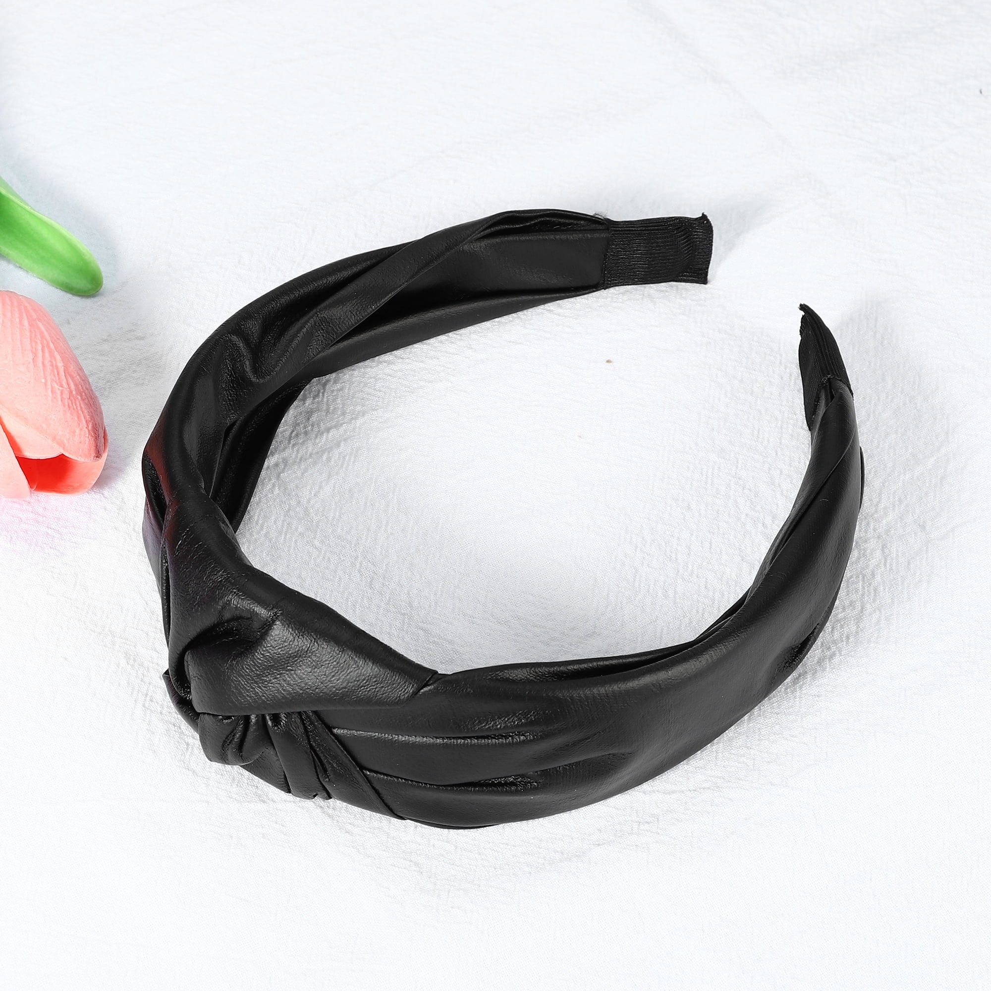 Unique Bargains 1 Pcs Faux Leather Knotted Headband Hairband for Women 1.57 Inch Black