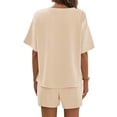 thumbnail image 3 of Short Sleeved 2 Pieces Waffle Knit Set Casual .loose Tops and Shorts Pants Lounge Sets, 3 of 6