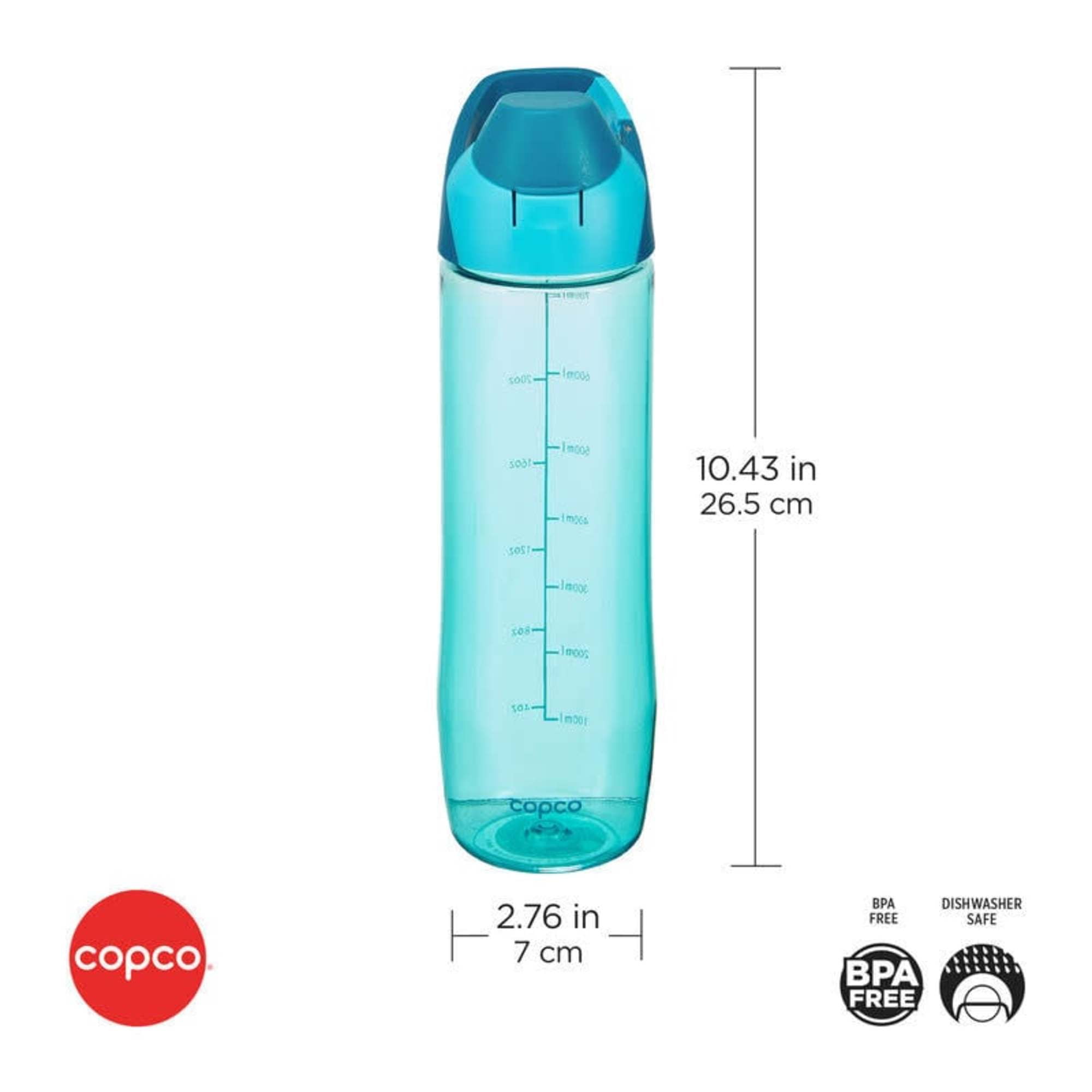 Copco ClipGo 24 Oz Tritan Water Bottle, Set of 2 – Teal Reusable Drink Containers with Graduation Markings, Clip Handle & Carry Loop, BPA Free & Comfortable to Carry, Cup Holder Friendly