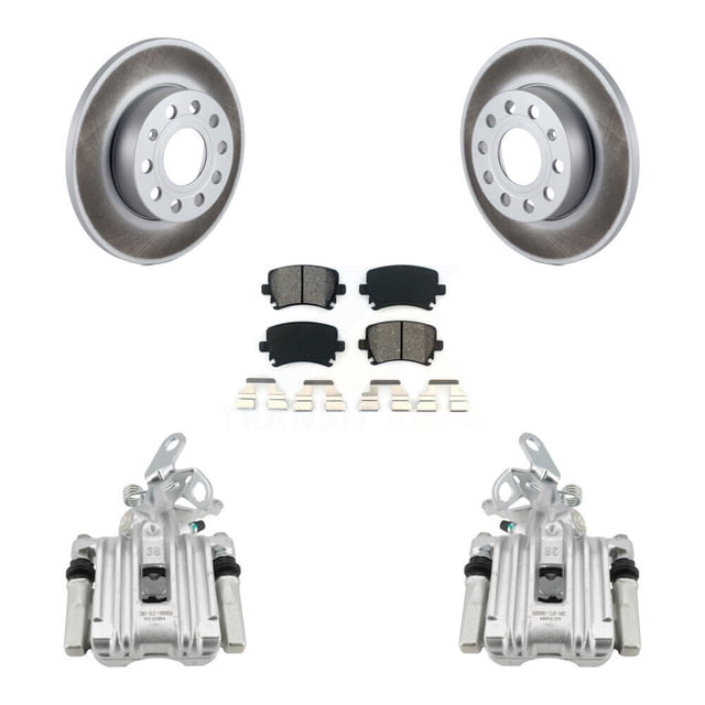 Transit Auto Rear Disc Brake Caliper Coated Rotors and Semi-Metallic Pads Kit for Car 2010-2013 Audi A3 DIESEL engine with 256mm Diameter Rotor KCG-100221S