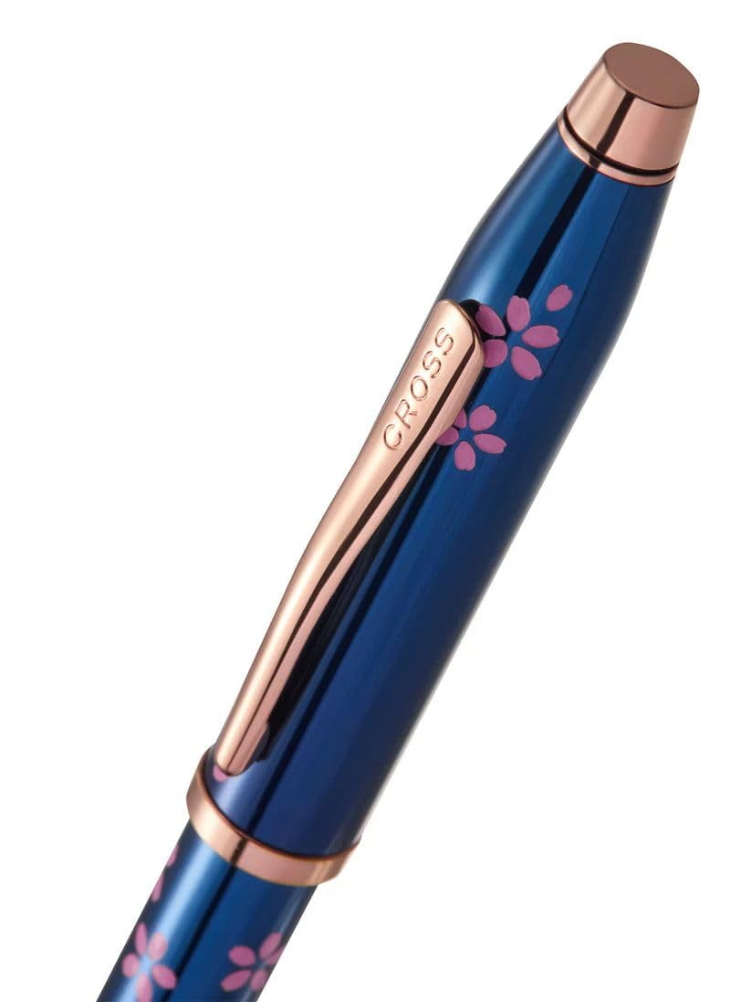 Cross Century® II Cherry Blossom Translucent Blue Lacquer with Polished Rose Gold PVD Appointments Rollerball Pen
