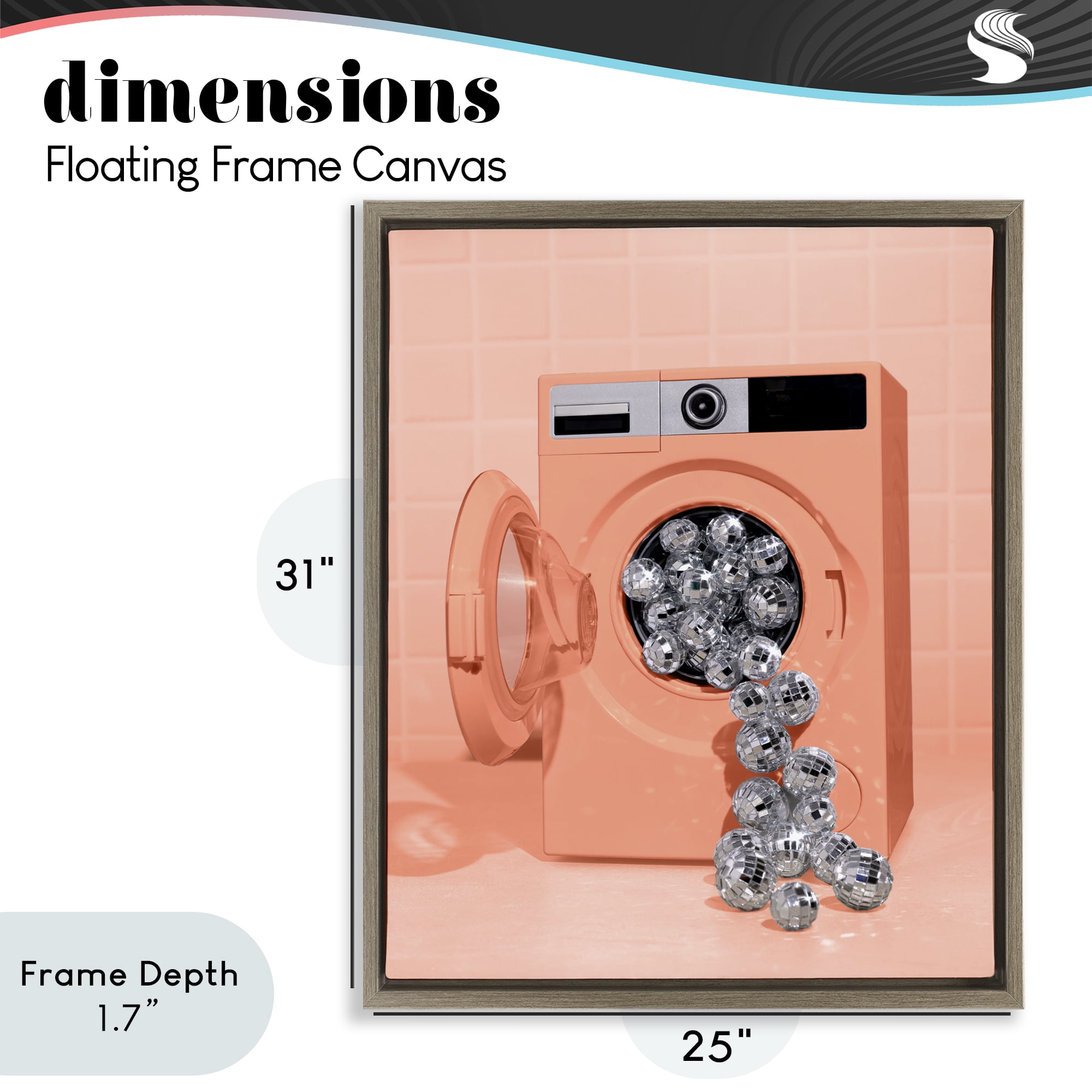 Stupell Industries Disco Laundry Machine over Orange Brown Framed Floater Canvas Wall Art, design by LISH Creative