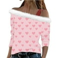 thumbnail image 2 of Uootdi Off The Shoulder Long Sleeve Shirts for Women FuzzyTrim Collar Love Heart Print Graphic Sweatshirt Casual Holiday Tops Gift, 2 of 7