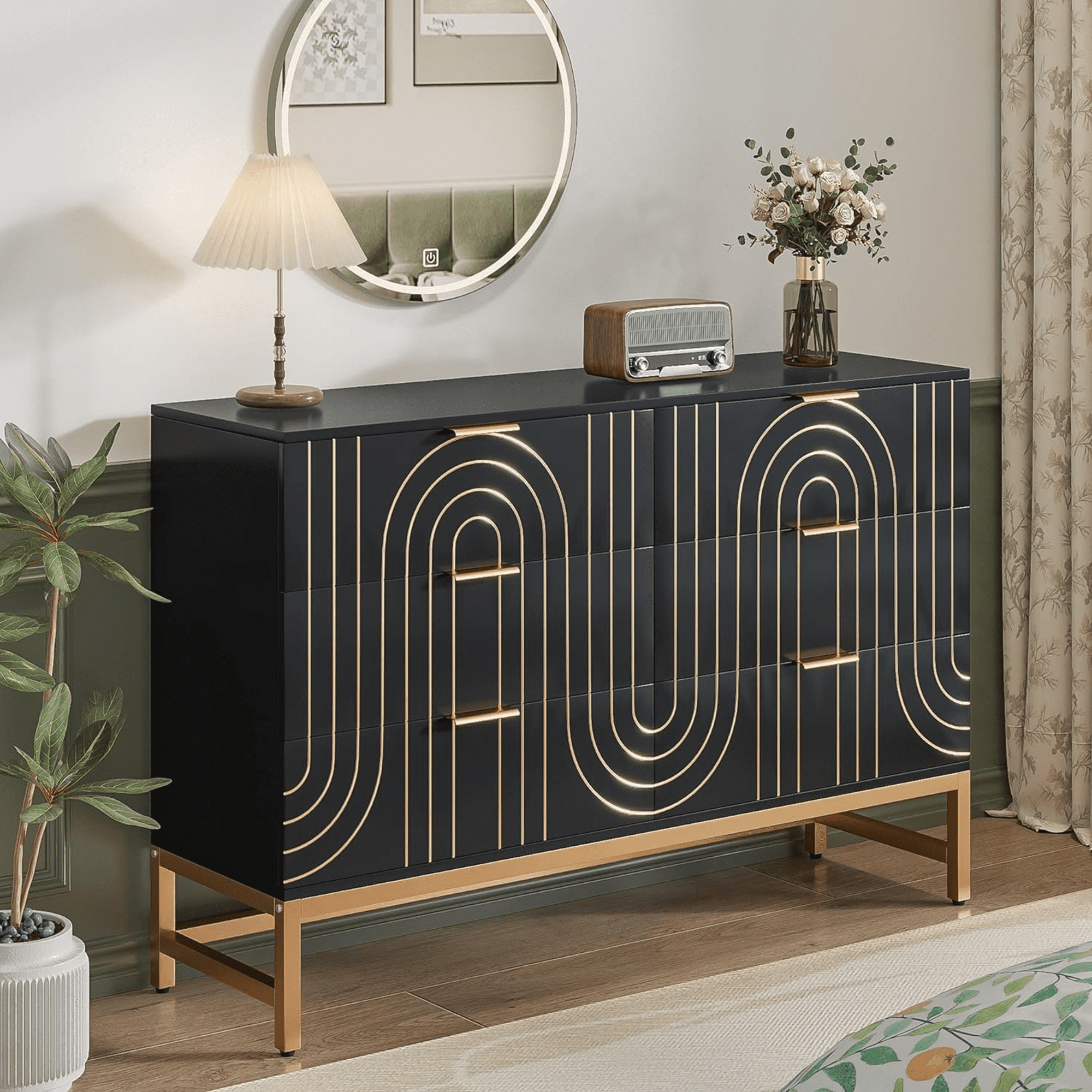 Dresser for Bedroom, Long Dresser with 6 Drawers, Modern Chest of Drawers Storage Cabinet, Dresser Organizer for Living Room Entryway Hallway