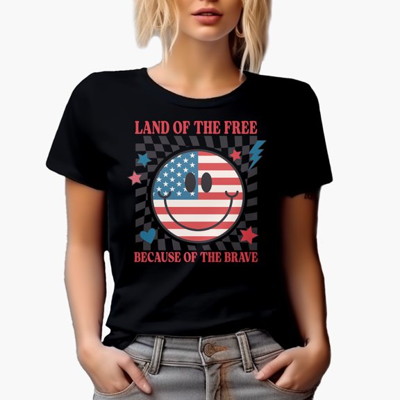 Land of the Free Because of the Brave, 90s Retro Veterans Day Gift, Black T-Shirt, Small