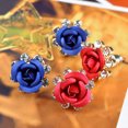 thumbnail image 4 of Trayknick Boucles d'Oreilles Mode Femme Rose Fleur Strass Incrustées Bijoux Cadeau Bleu Profond, 4 of 13