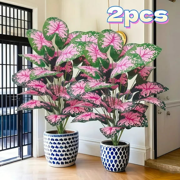2 Pieces Giant Artificial Tropical Fern Plant 26 Inches High Pink Green Imitation Leaves for Indoor Outdoor Home Office Decoration Anniversary Easter Halloween Mother's Day Graduation Ceremony