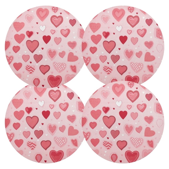 Ryvnso Loving Heart Round Plate Mats Dining Table Placemat Set of 4 for Holiday Decoration