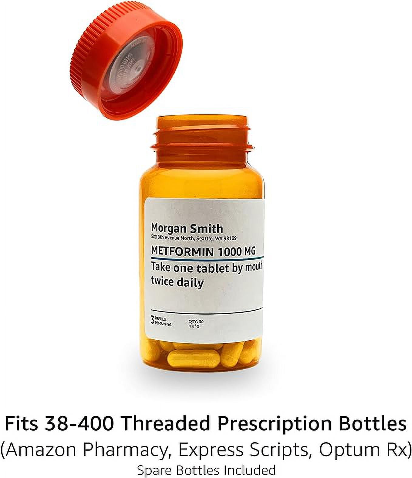TimerCap Automatically Displays Time Since Last Opened - Built-in Stopwatch Smart Pill Bottle Cap Medication Reminder Case (Qty 2-4.0 oz Amber Bottles) CRC