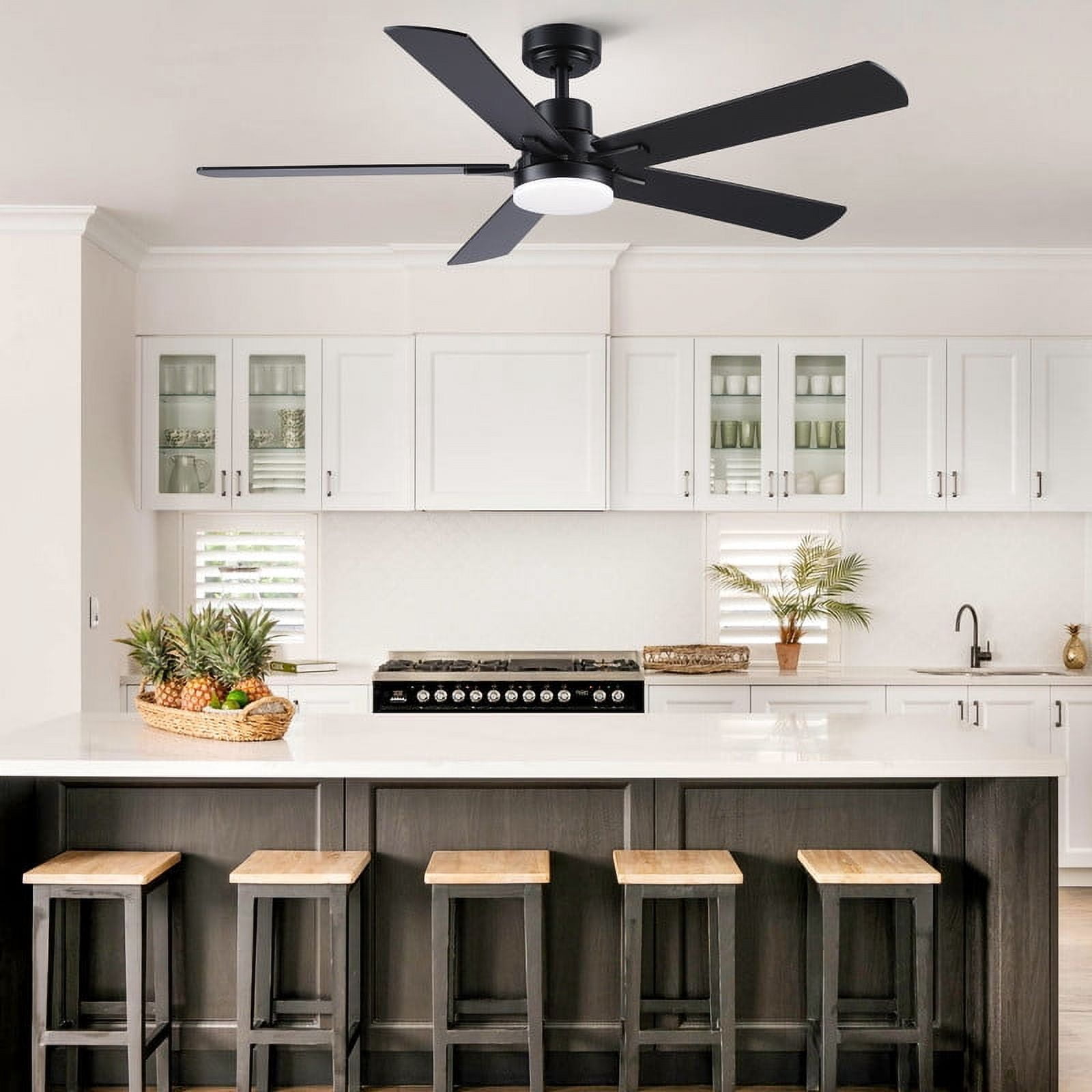 Wellspeed 52 in. Modern Ceiling Fan with Dimmable Light, for Indoor, Remote Control, 6 Speeds Reversible DC Motor, Black
