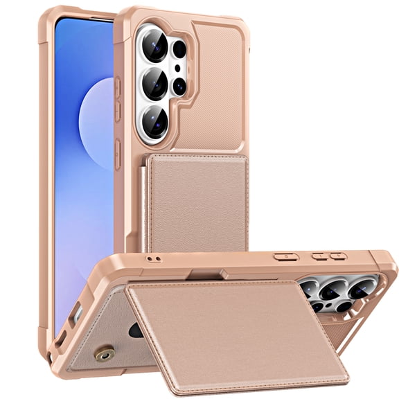 for Samsung Galaxy S26 Ultra Wallet Case with Stand-4 Card Holder Slot Hidden Bracket Double Magnetic Clasp PU Leather Slim Shockproof Hybrid TPU Frame Cover for Samsung Galaxy S26 Ultra, Rosegold