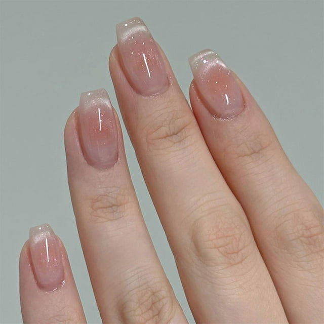 Cats Eye Press on Nail Glitters Square Acrylic Fake Nail Reusable Stick on Nail for DIY Nail Art Manicure Decorations